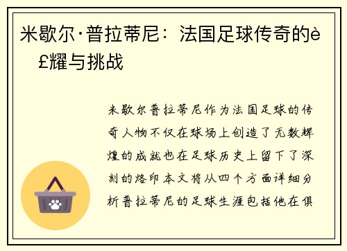 米歇尔·普拉蒂尼：法国足球传奇的荣耀与挑战